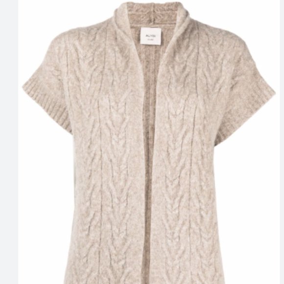 Alysi Soft Shortsleeved Cable-knit Cardigan, Beige, Size S - Picture 1 of 15